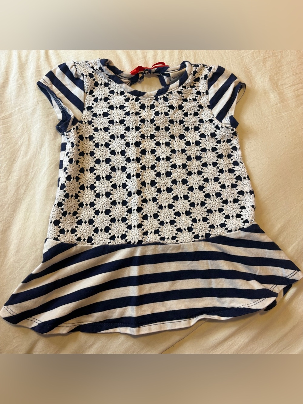 Savannah Navy & White Lace-Front Striped Dress